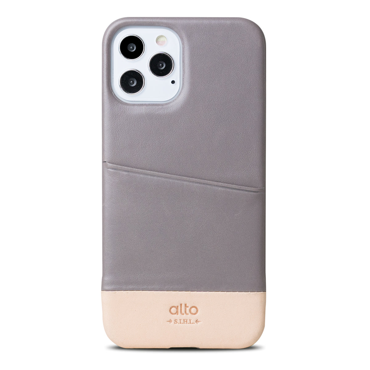 iPhone 12シリーズメトロレザーウォレットケース - セメントグレー/オリジナルヌード