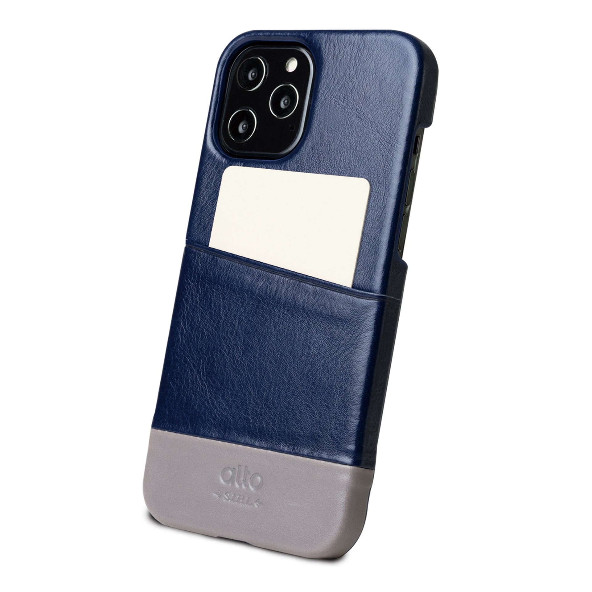 iPhone 12シリーズメトロレザーウォレットケース - ネイビーブルー/セメントグレー