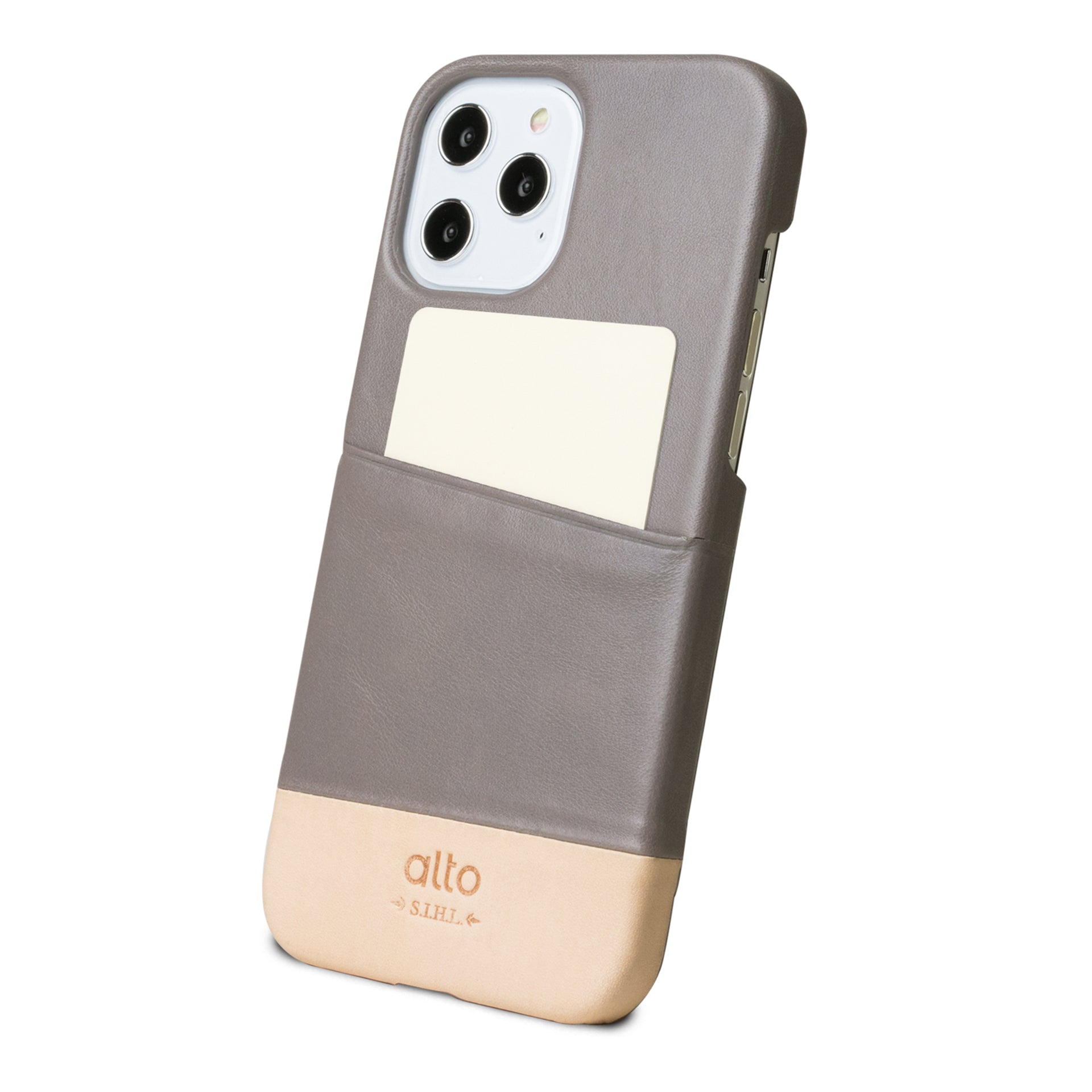 iPhone 12シリーズメトロレザーウォレットケース - セメントグレー/オリジナルヌード