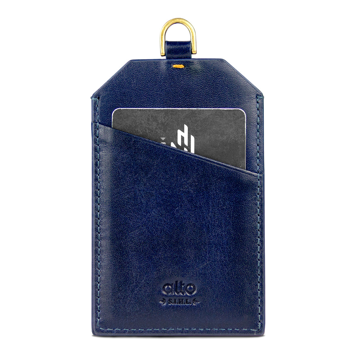 Leather Badge Holder - Navy Blue
