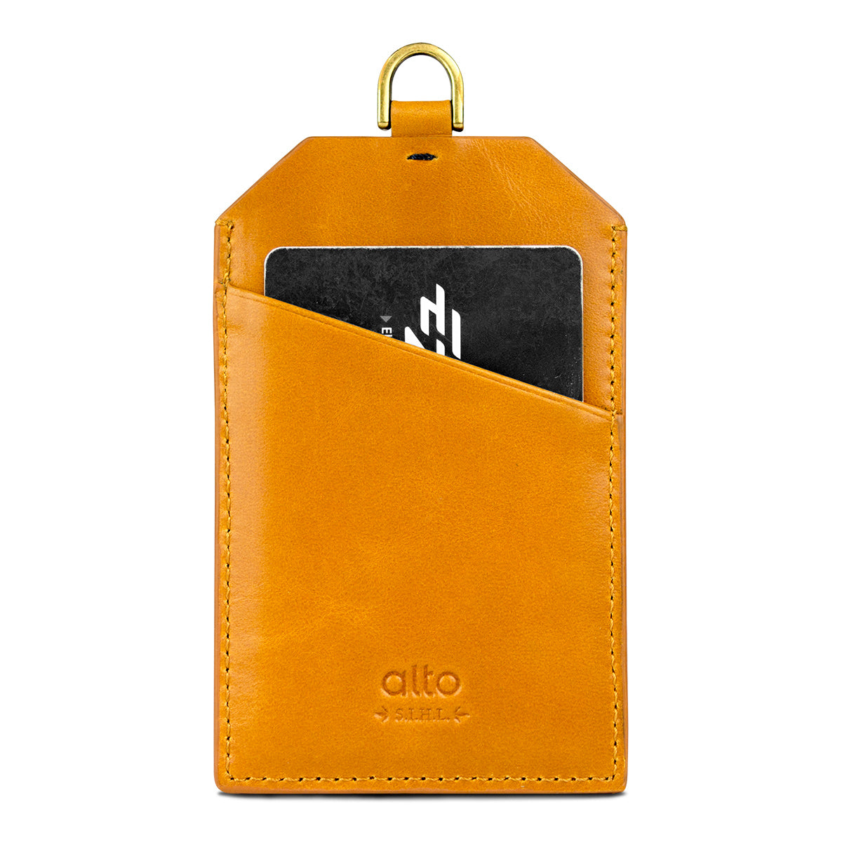 Leather Badge Holder - Caramel Brown