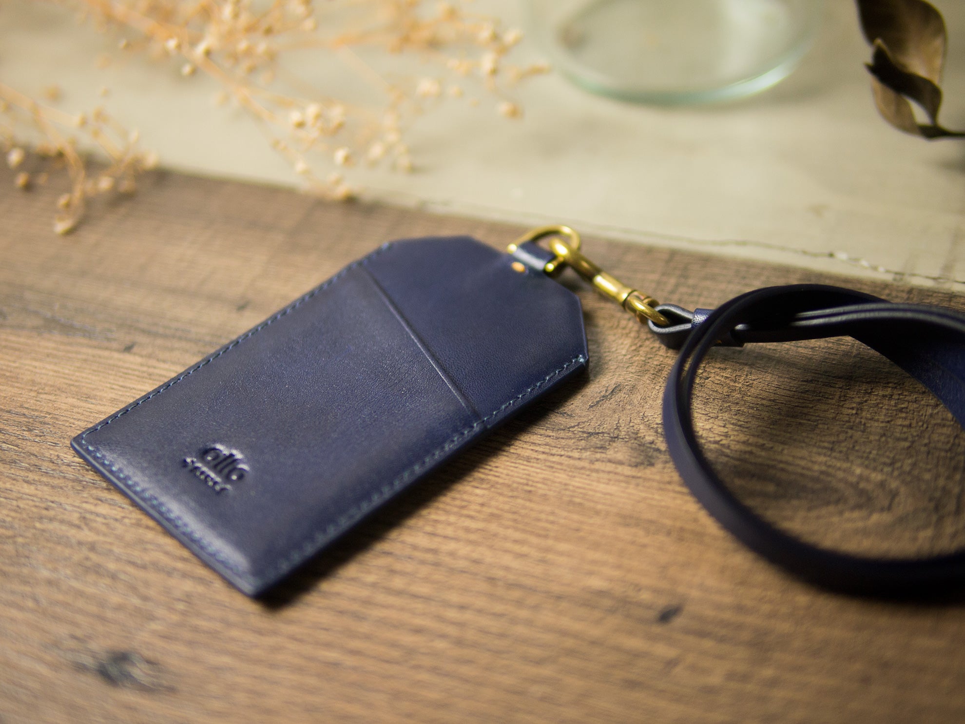 Leather Badge Holder - Navy Blue