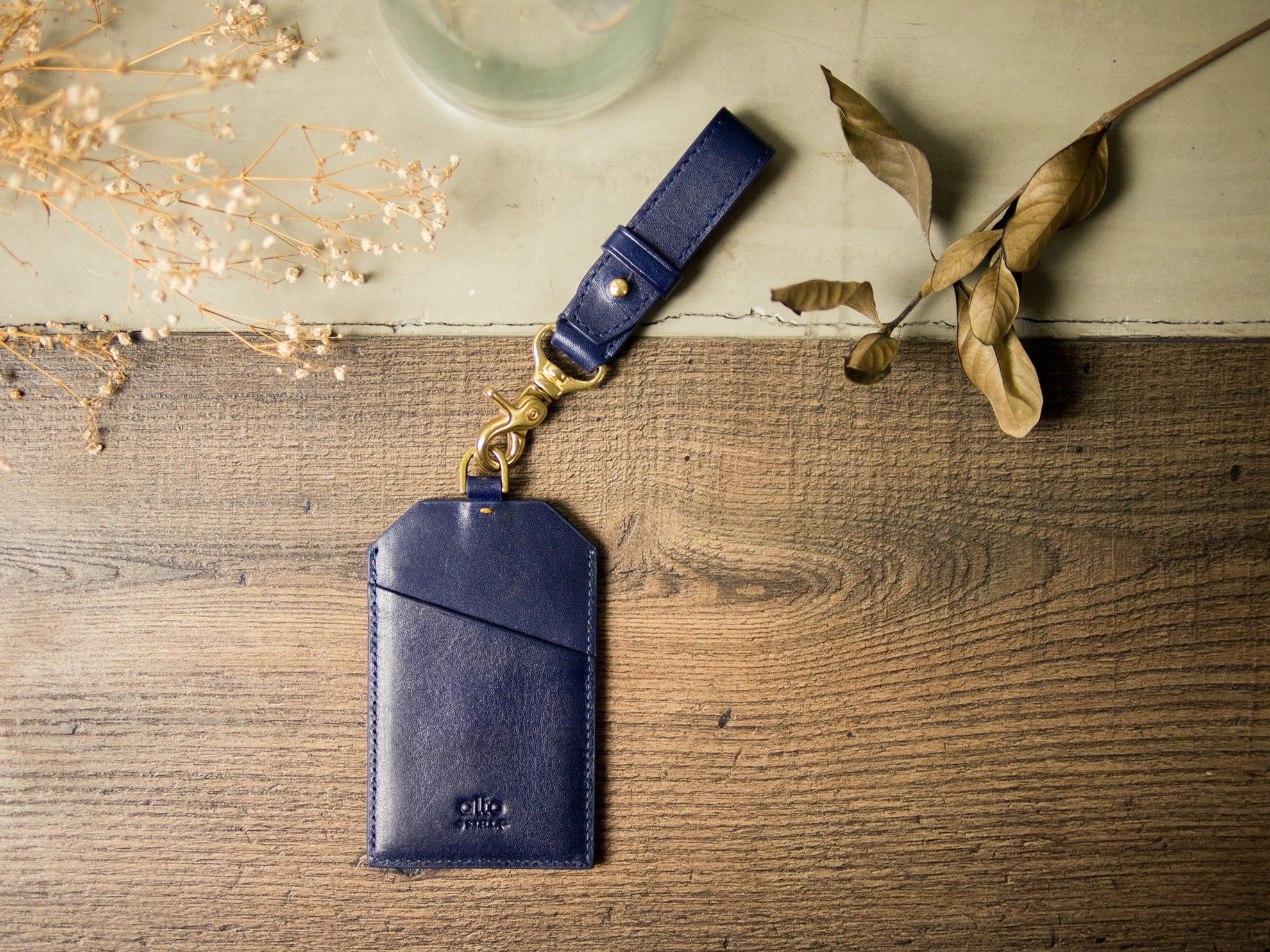Leather Badge Holder - Navy Blue