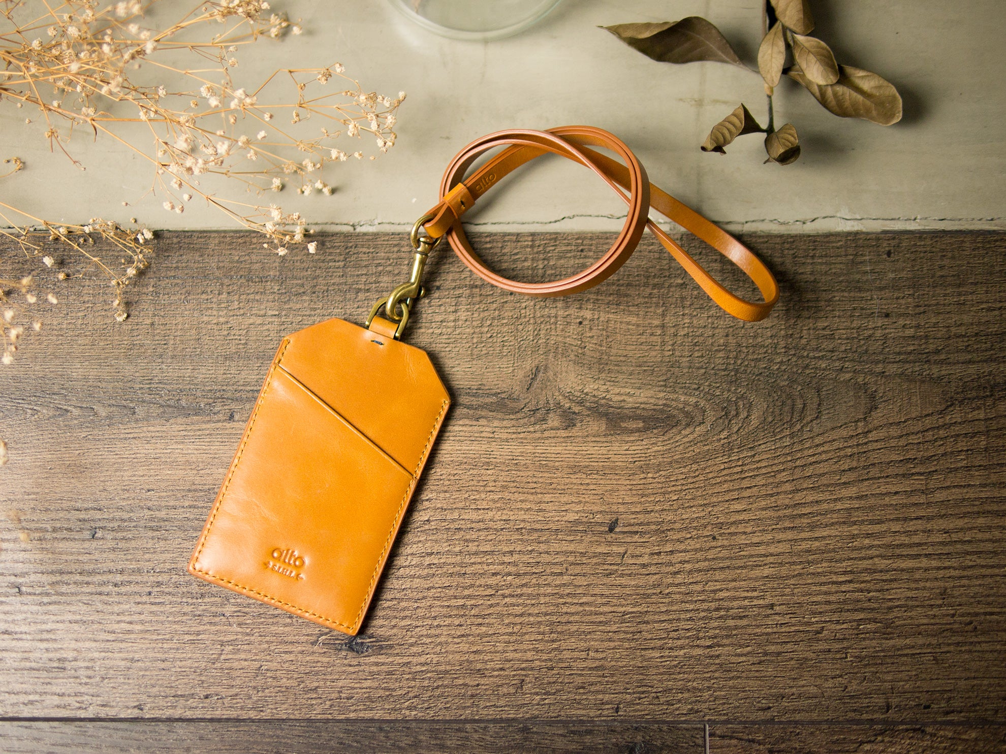 Leather Badge Holder - Caramel Brown