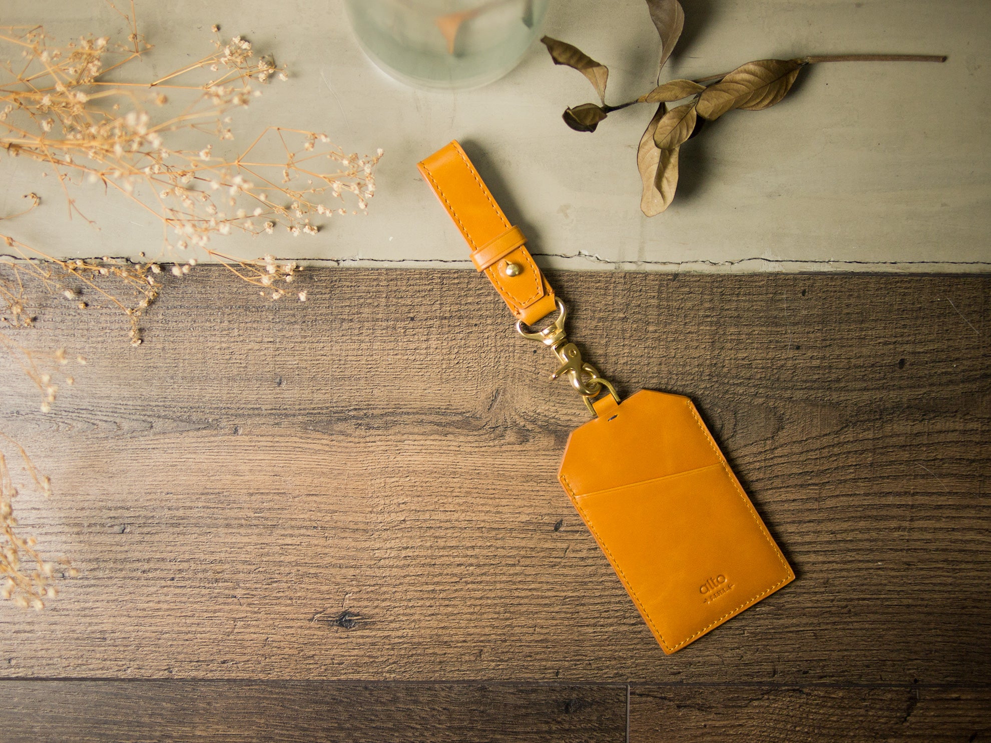 Leather Badge Holder - Caramel Brown