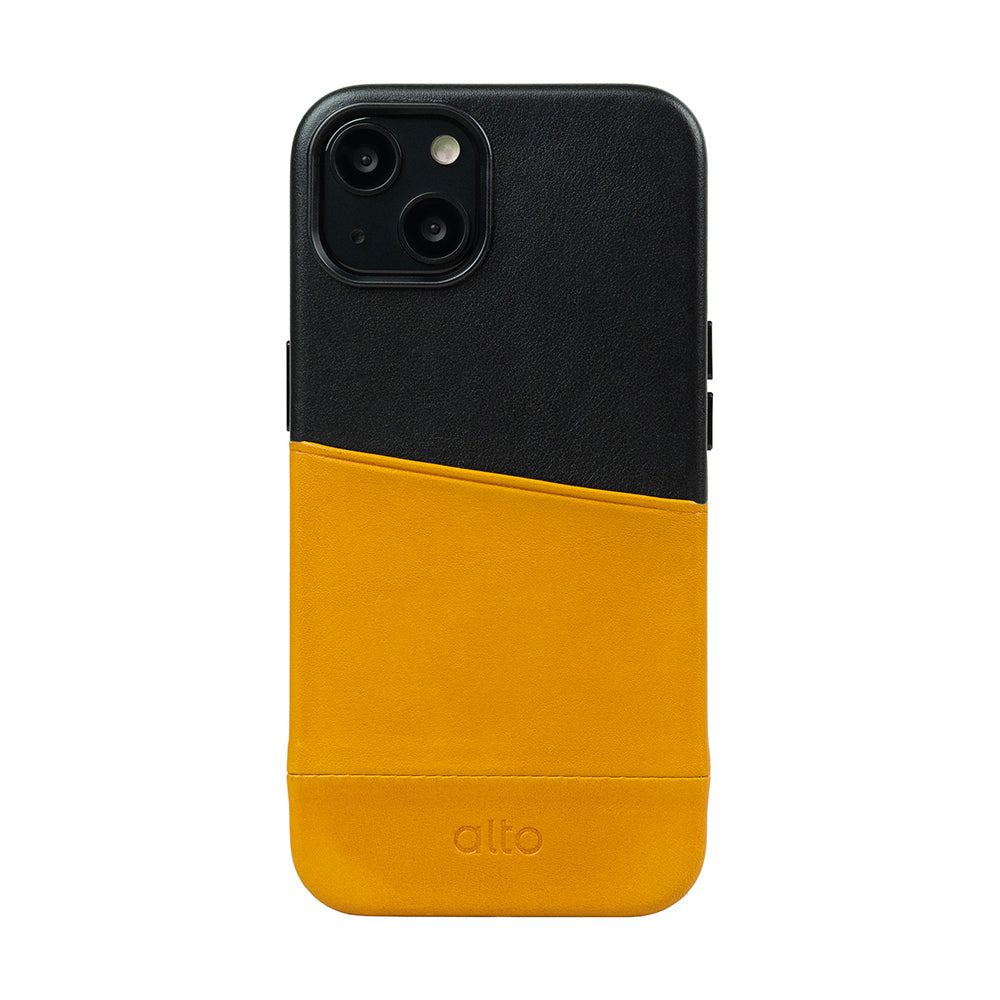 iPhone 13 Series Metro Leather Wallet Case - Raven Black/Caramel Brown