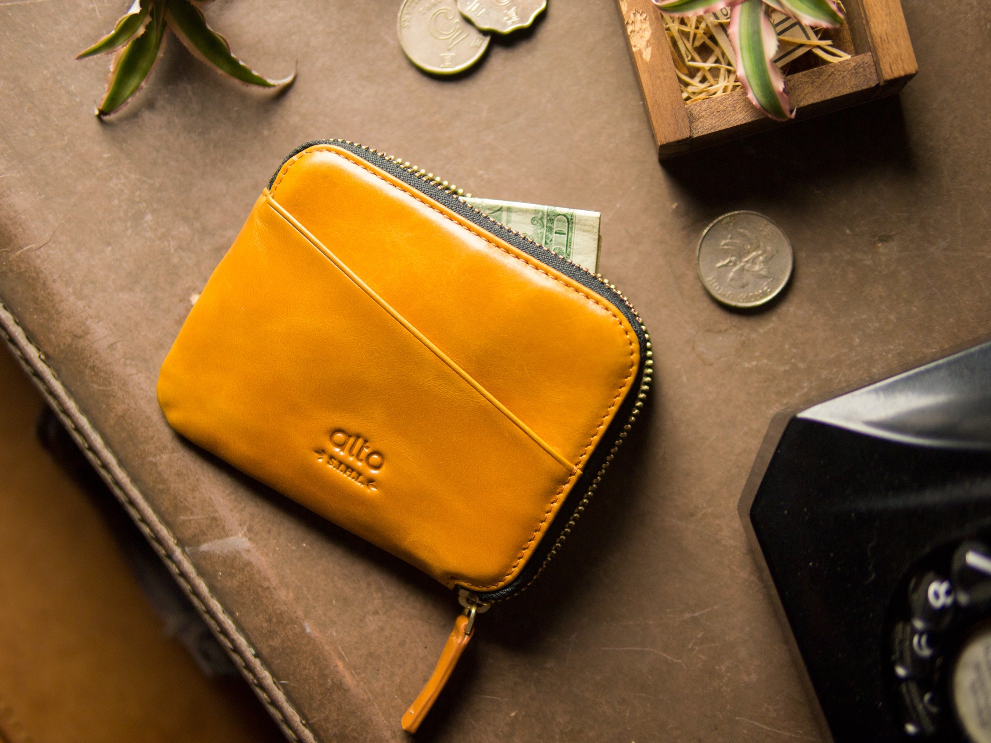 Leather Pouch Wallet – Caramel Brown