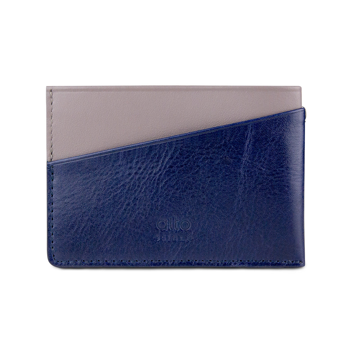 Leather Card Holder – Navy Blue/Cement Gray