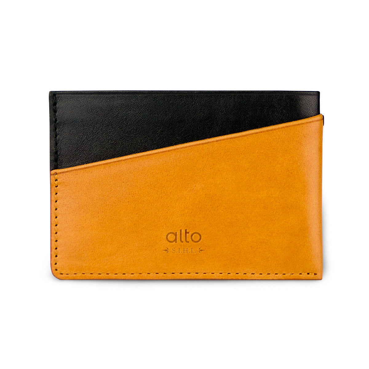 Leather Card Holder – Raven Black/Caramel Brown