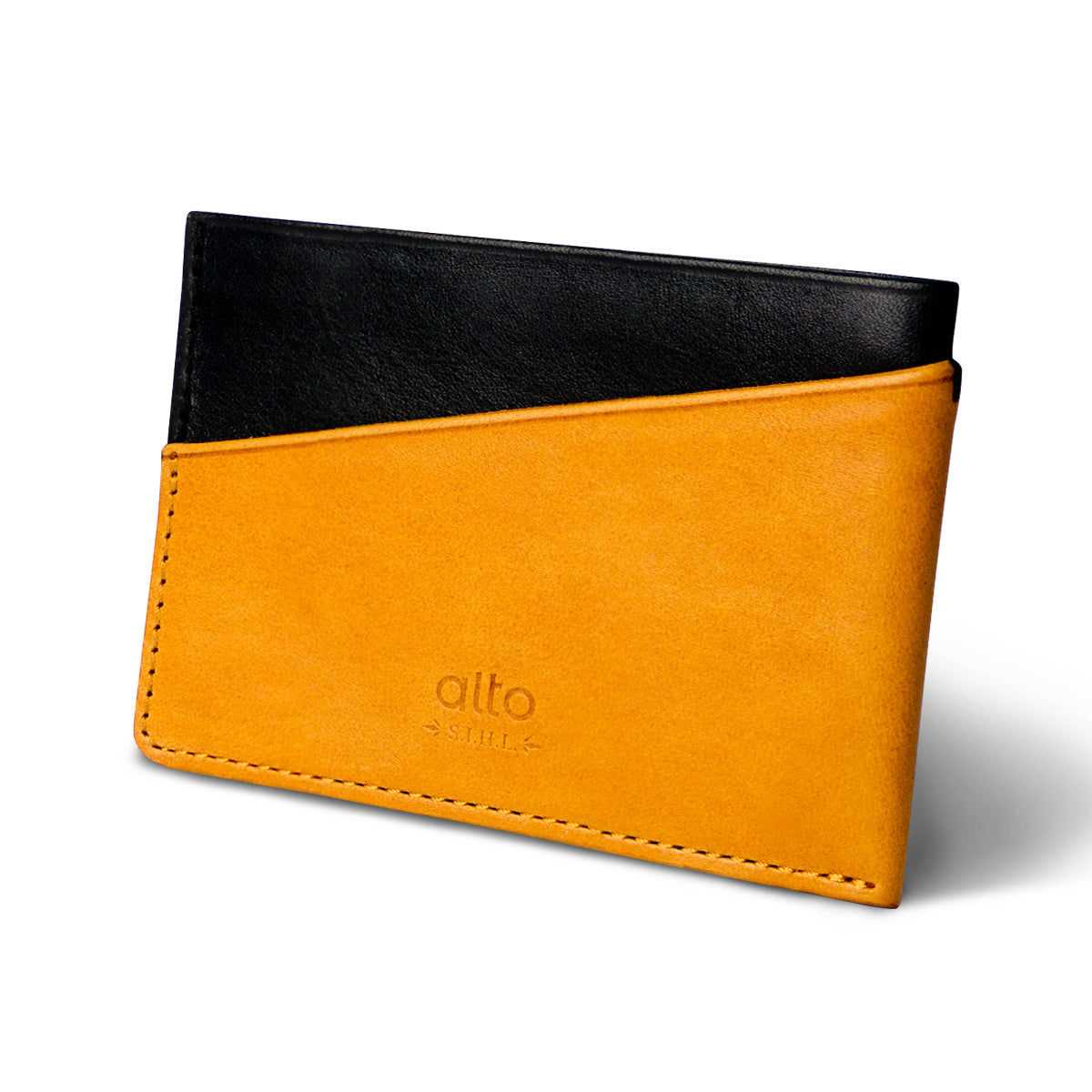 Leather Card Holder – Raven Black/Caramel Brown