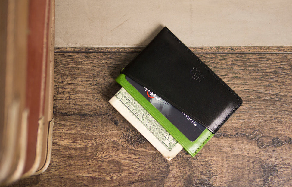 Leather Card Holder – Raven Black/Lemon Green