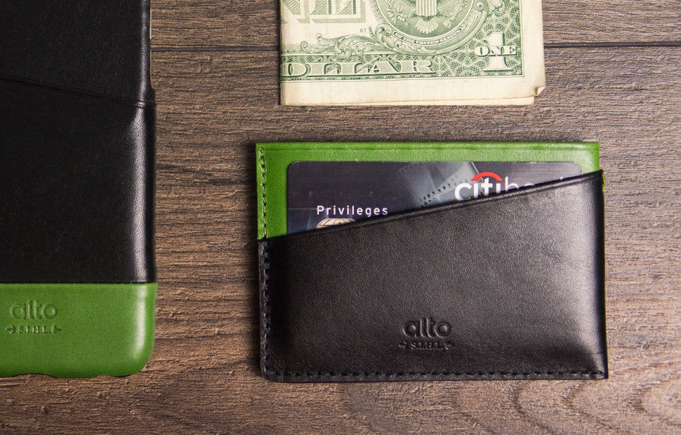 Leather Card Holder – Raven Black/Lemon Green