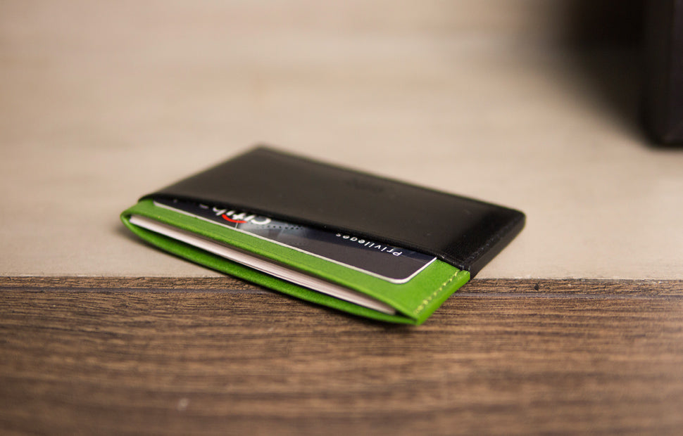 Leather Card Holder – Raven Black/Lemon Green