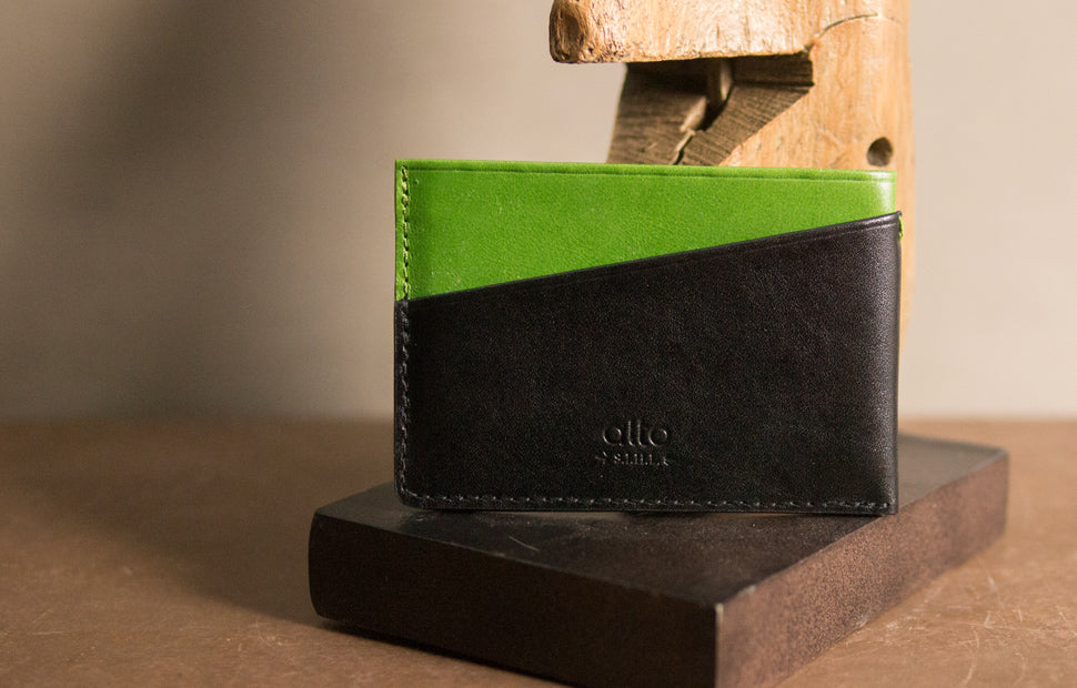 Leather Card Holder – Raven Black/Lemon Green