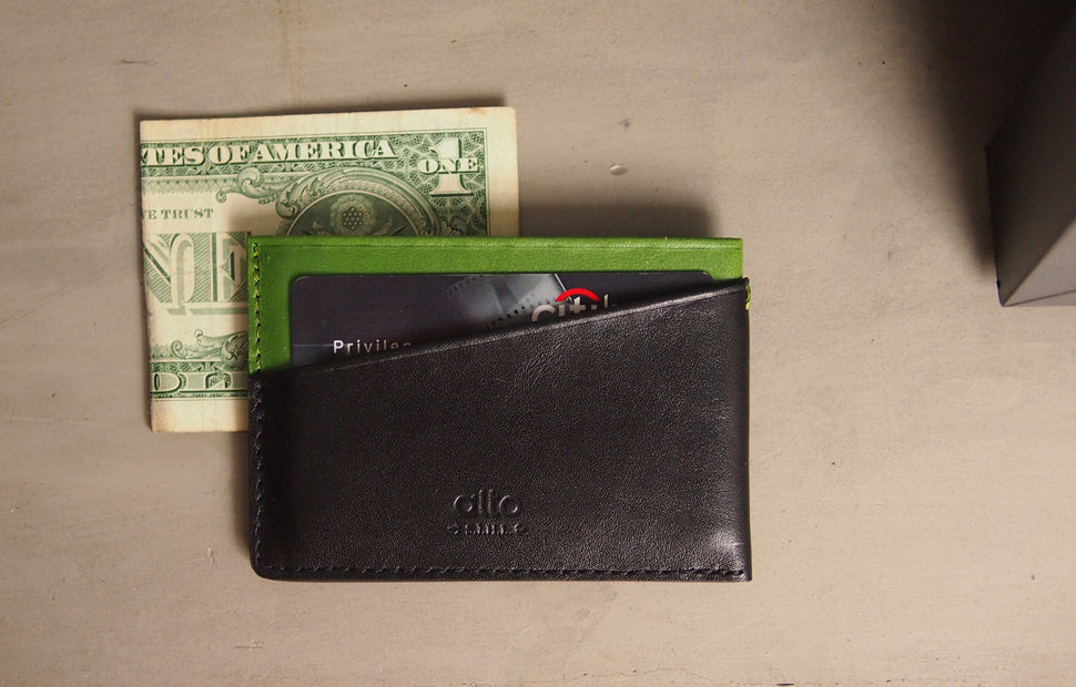 Leather Card Holder – Raven Black/Lemon Green