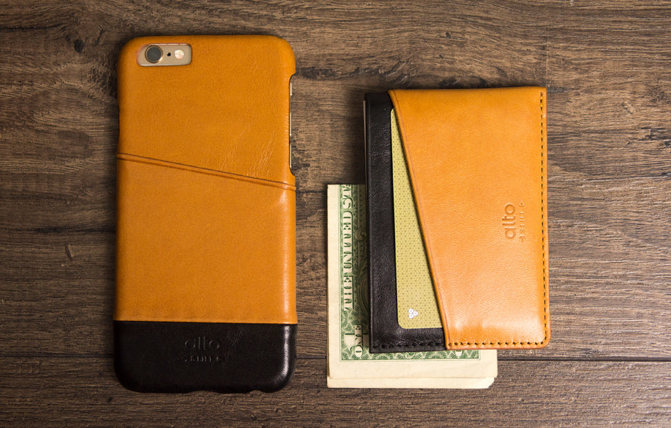 Leather Card Holder – Raven Black/Caramel Brown