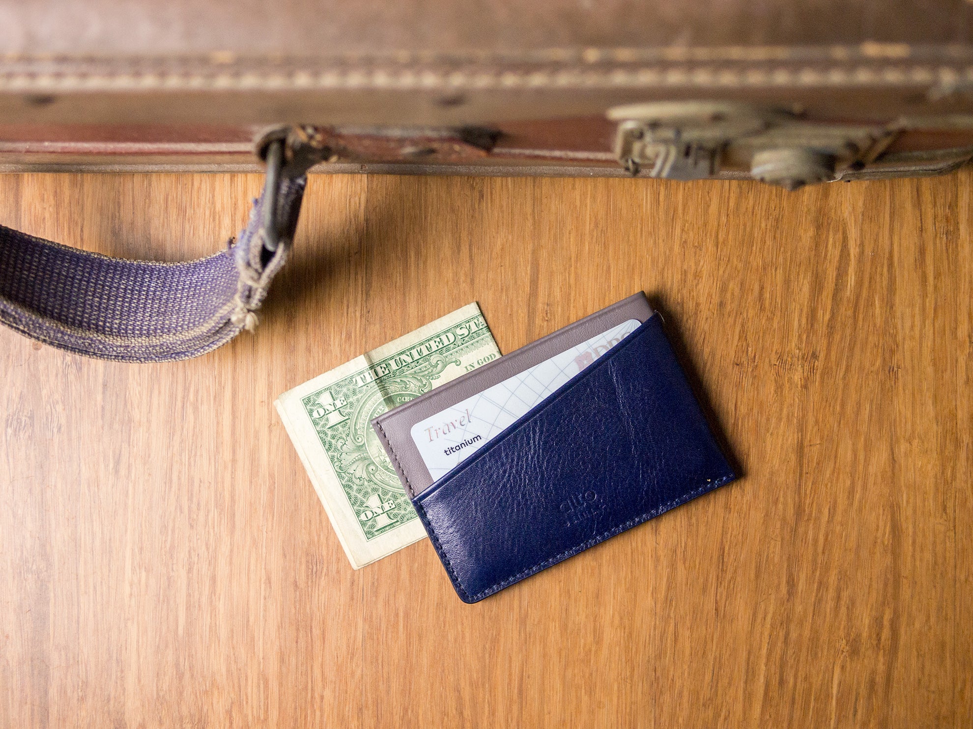 Leather Card Holder – Navy Blue/Cement Gray