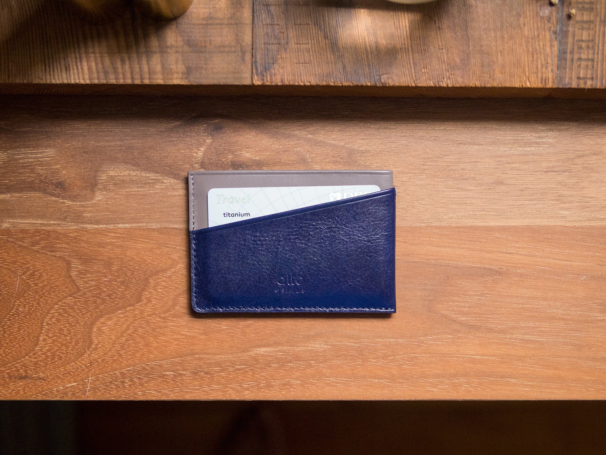 Leather Card Holder – Navy Blue/Cement Gray