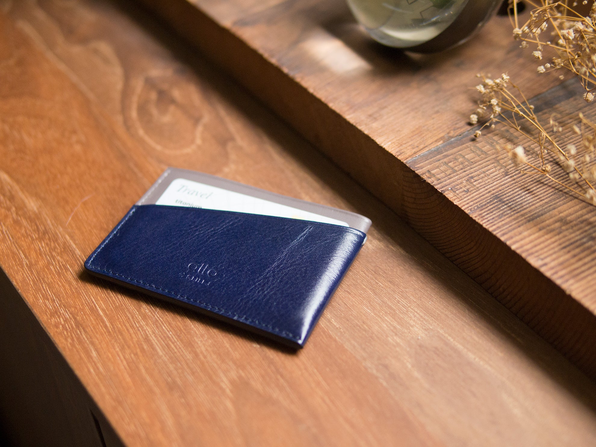 Leather Card Holder – Navy Blue/Cement Gray