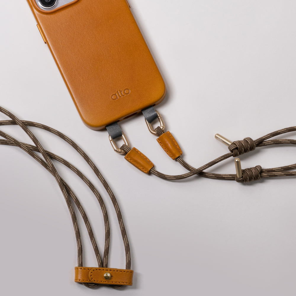 Phone Lanyards Connector + 4mm Comfort Nylon Strap – Linen Brown