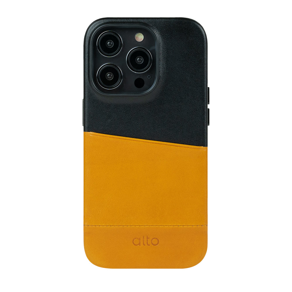 iPhone 14 Series Metro Leather Wallet Case  - Caramel Brown / Raven Black
