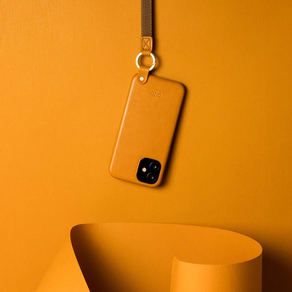 iPhone 12 mini Anello 360 Leather Lanyard Case - Caramel Brown