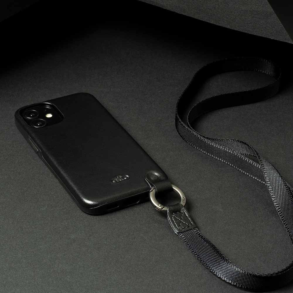 iPhone 12 mini Anello 360 Leather Lanyard Case - Raven Black