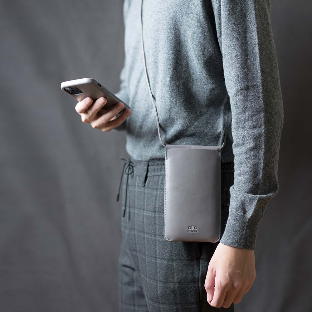Leather Phone Purse – Cement Gray