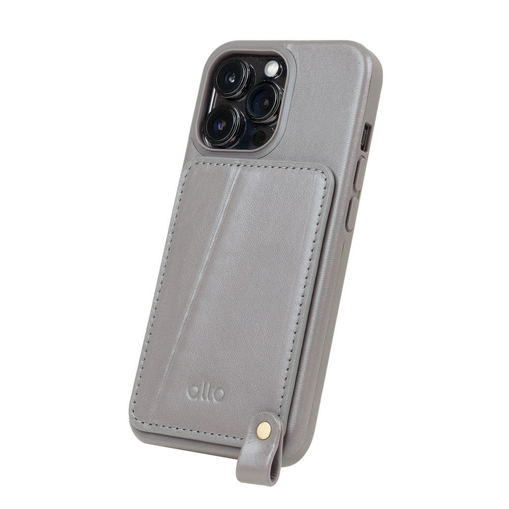 iPhone 13 シリーズ Anello 360 レザー ストラップ ケース - セメント グレー