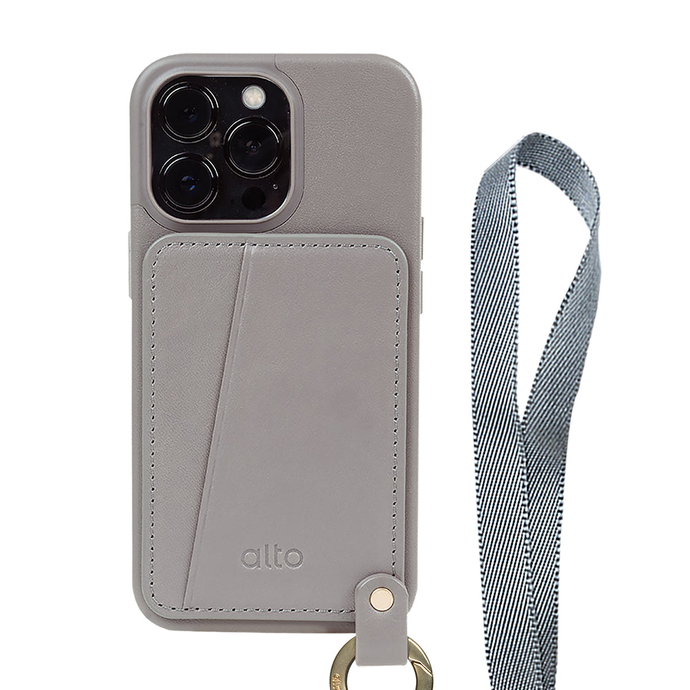 iPhone 13 Series Anello 360 Leather Lanyard Case- Cement Gray