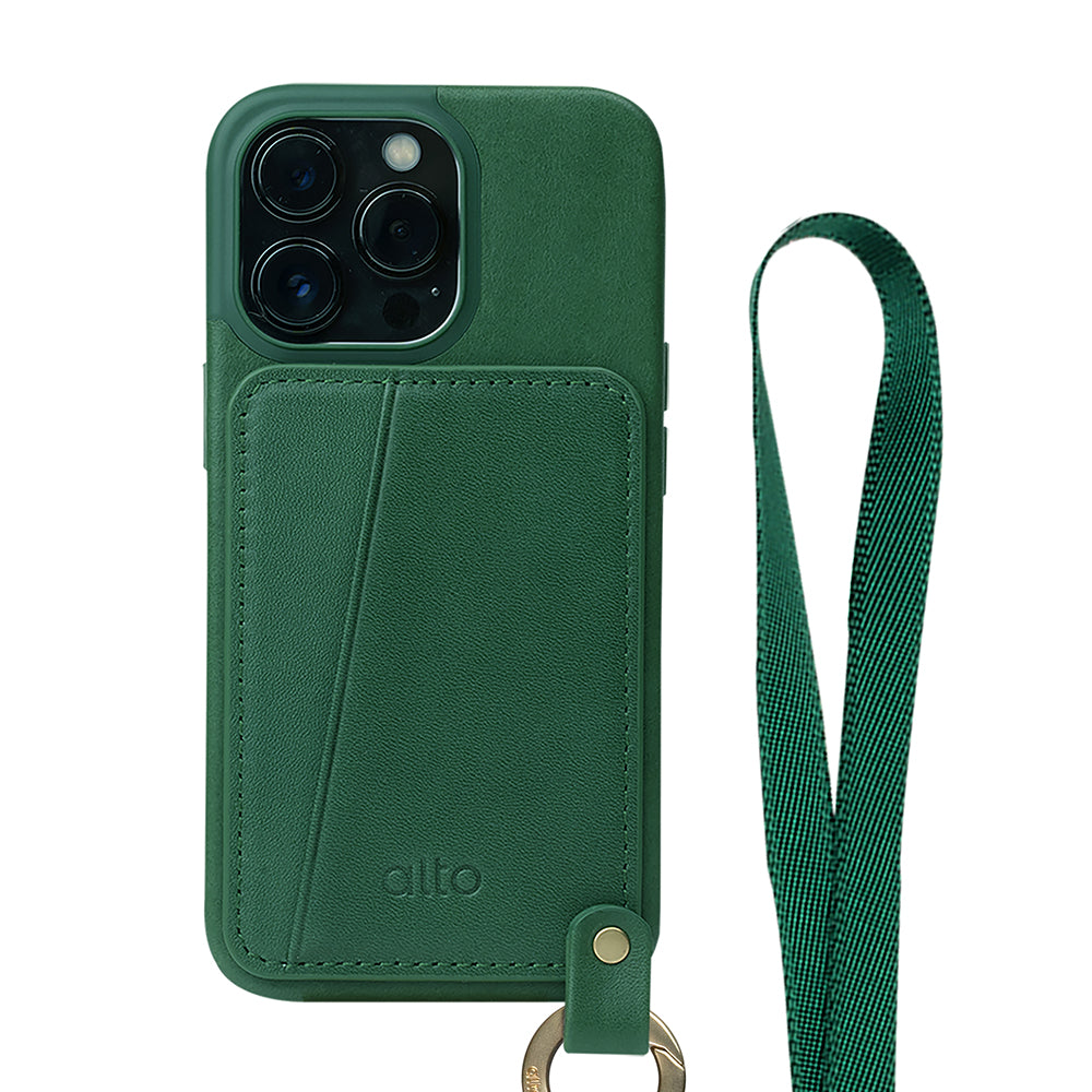 iPhone 13 Series Anello 360 Leather Lanyard Case - Forest Green