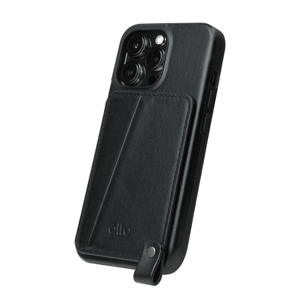 iPhone 13 シリーズ Anello 360 レザー ストラップ ケース - レイブン ブラック