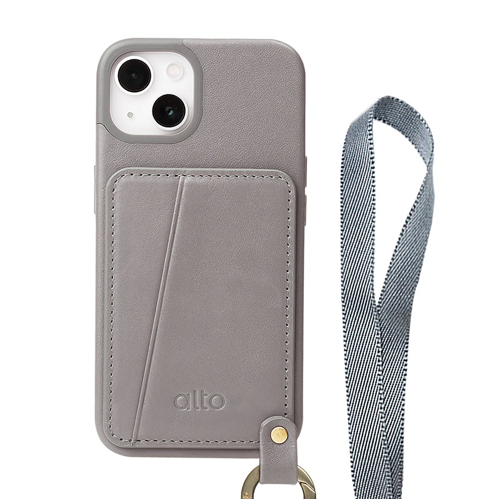 iPhone 13 Series Anello 360 Leather Lanyard Case- Cement Gray