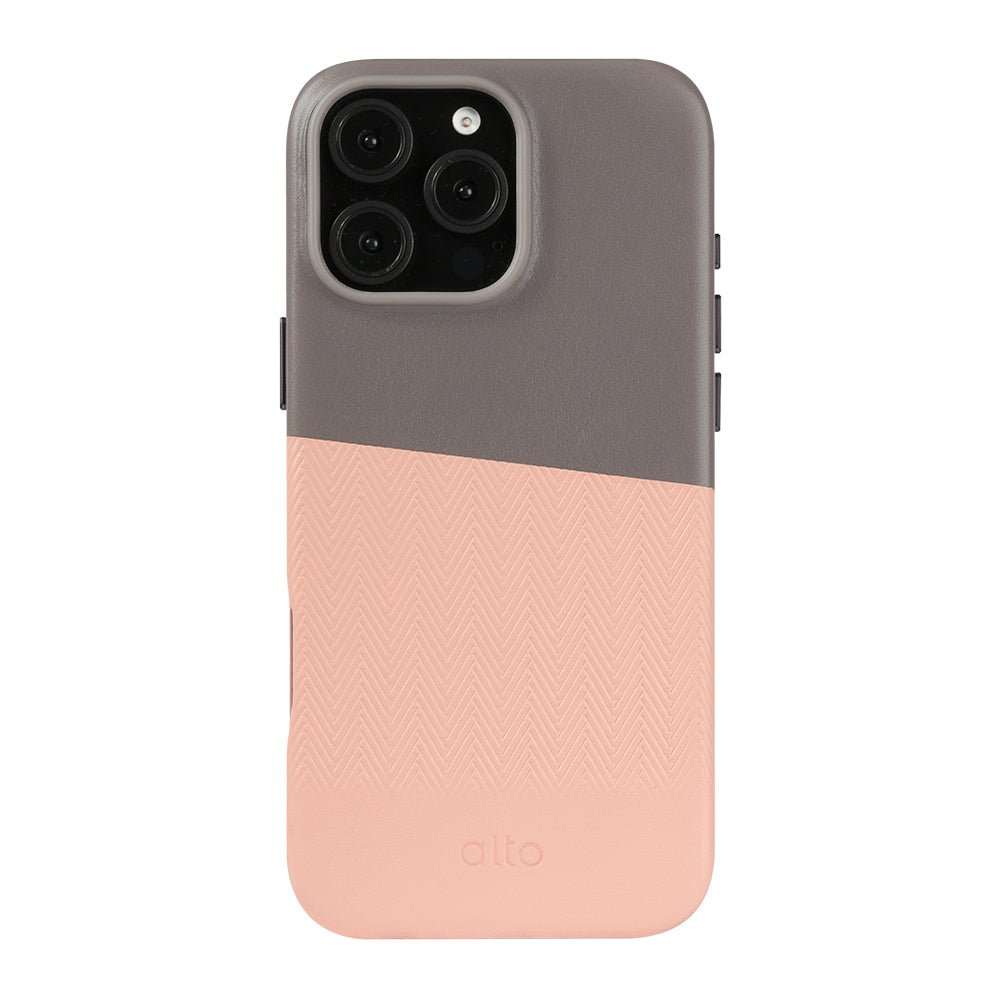 iPhone 16 Series Herring MagSafe Leather Case - Cement Gray / Misty Pink