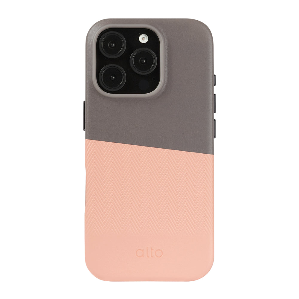 iPhone 16 Series Herring MagSafe Leather Case - Cement Gray / Misty Pink