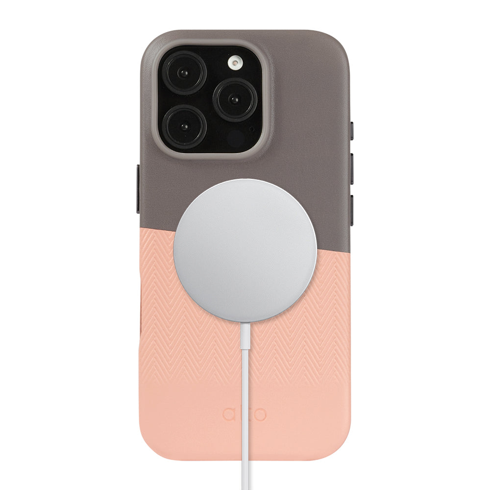 iPhone 16 Series Herring MagSafe Leather Case - Cement Gray / Misty Pink