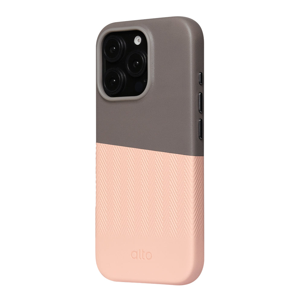 iPhone 16 Series Herring MagSafe Leather Case - Cement Gray / Misty Pink