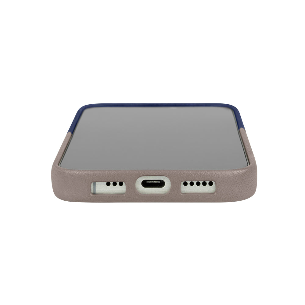 iPhone 16 Series Herring MagSafe Leather Case - Navy Blue / Cement Gray