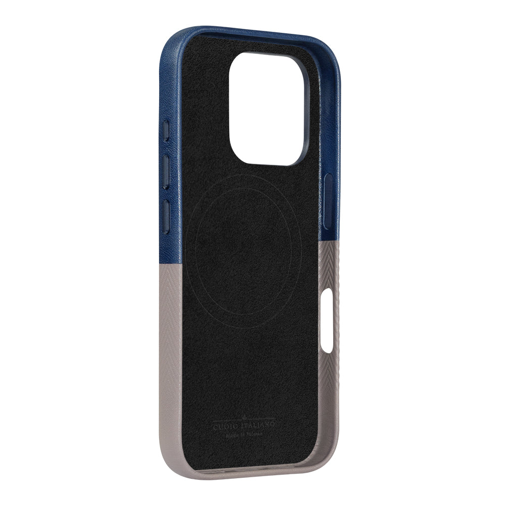 iPhone 16 Series Herring MagSafe Leather Case - Navy Blue / Cement Gray