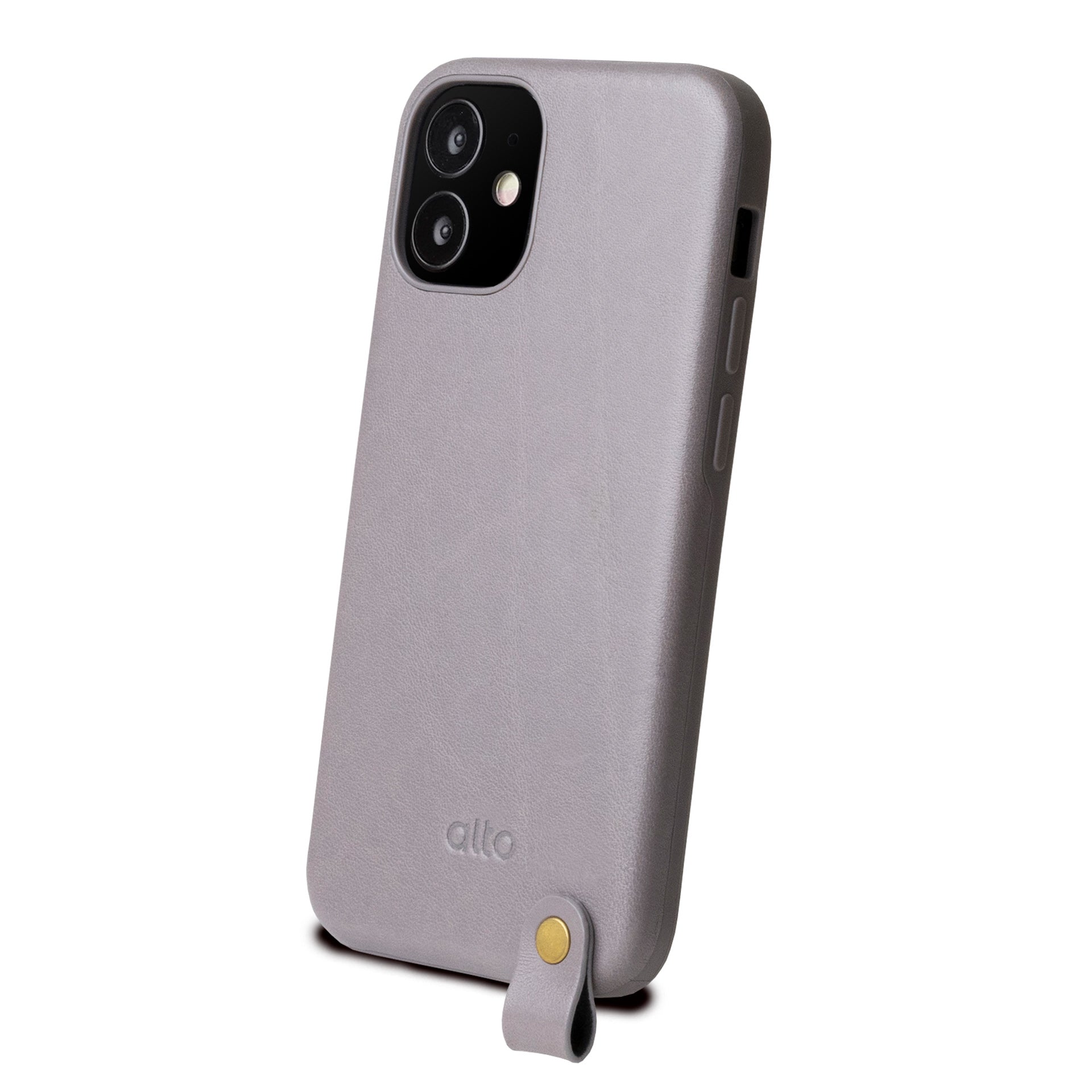 iPhone 12 mini Anello 360 レザー ストラップ ケース - セメントグレー