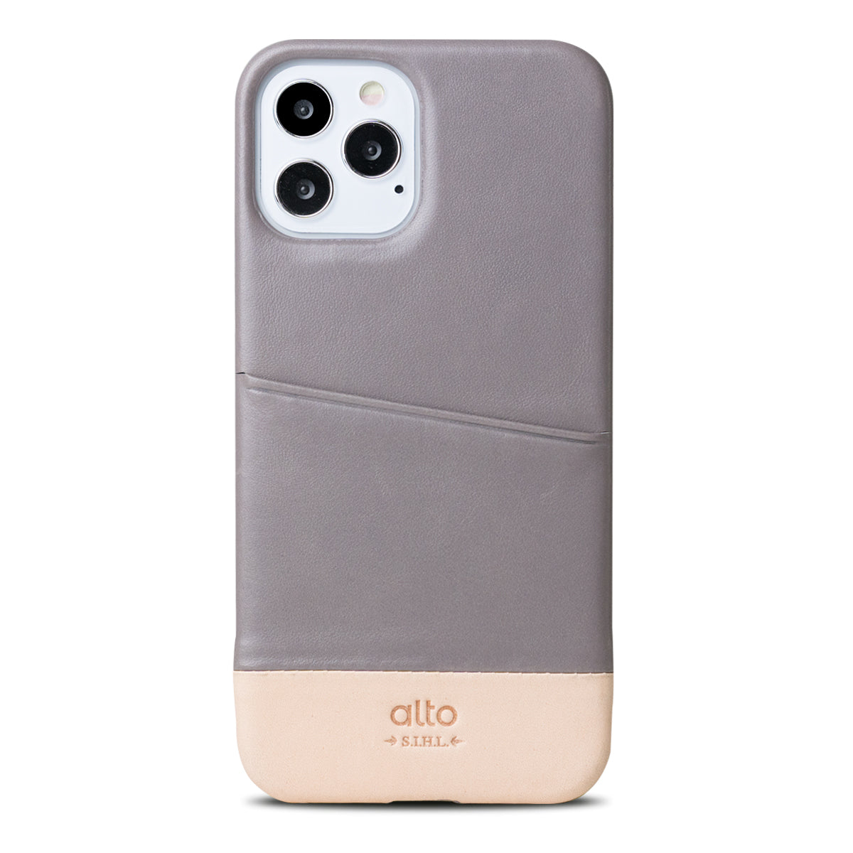 iPhone 12 Series Metro Leather Wallet Case - Cement Gray/Original Nude