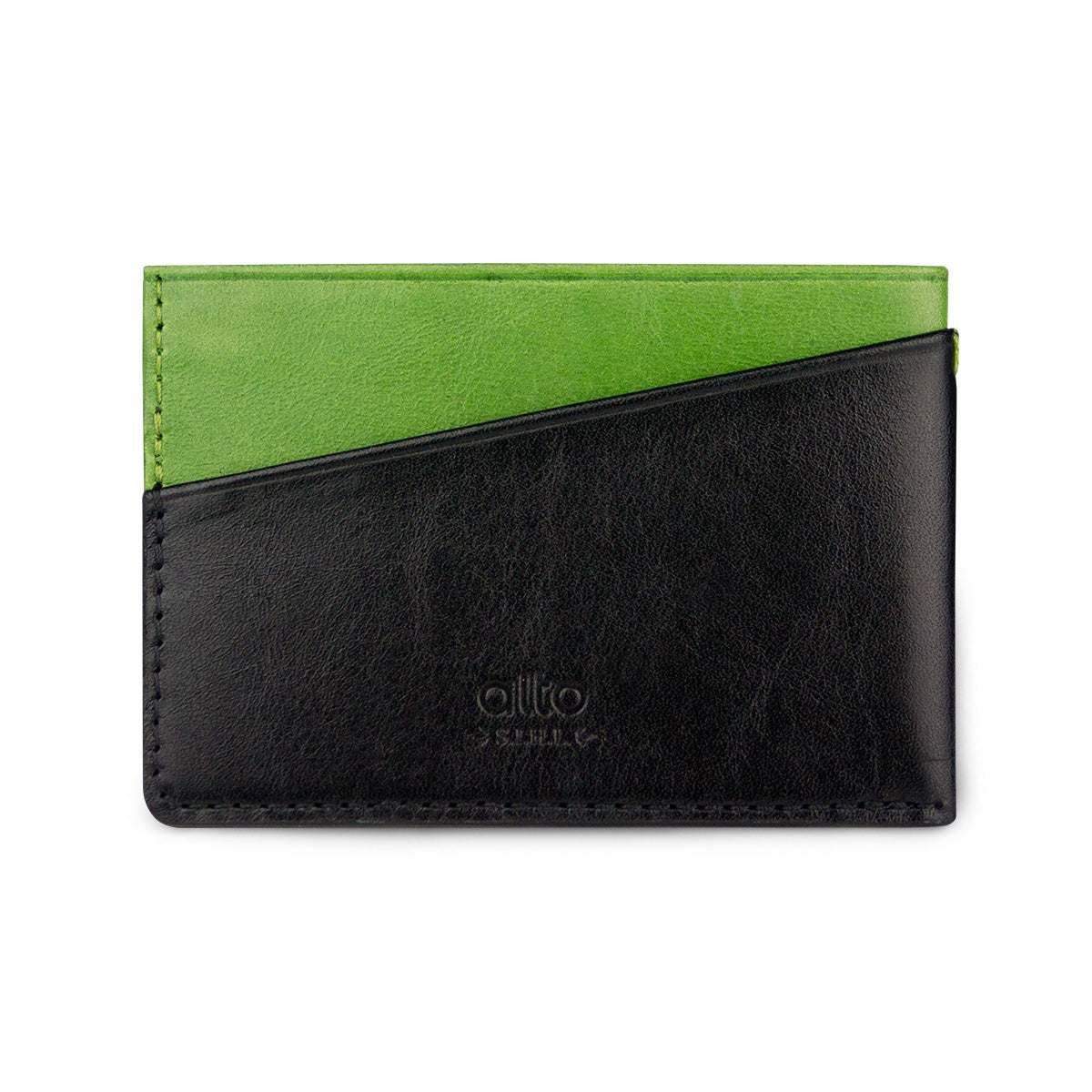 Leather Card Holder – Raven Black/Lemon Green