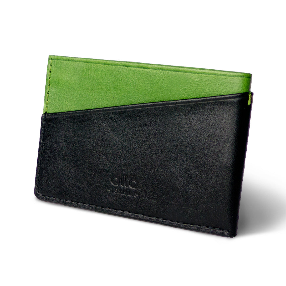 Leather Card Holder – Raven Black/Lemon Green