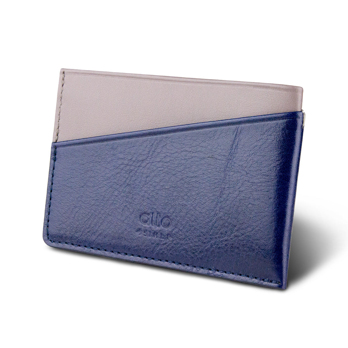 Leather Card Holder – Navy Blue/Cement Gray