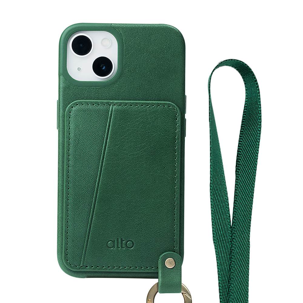 iPhone 13 Series Anello 360 Leather Lanyard Case - Forest Green